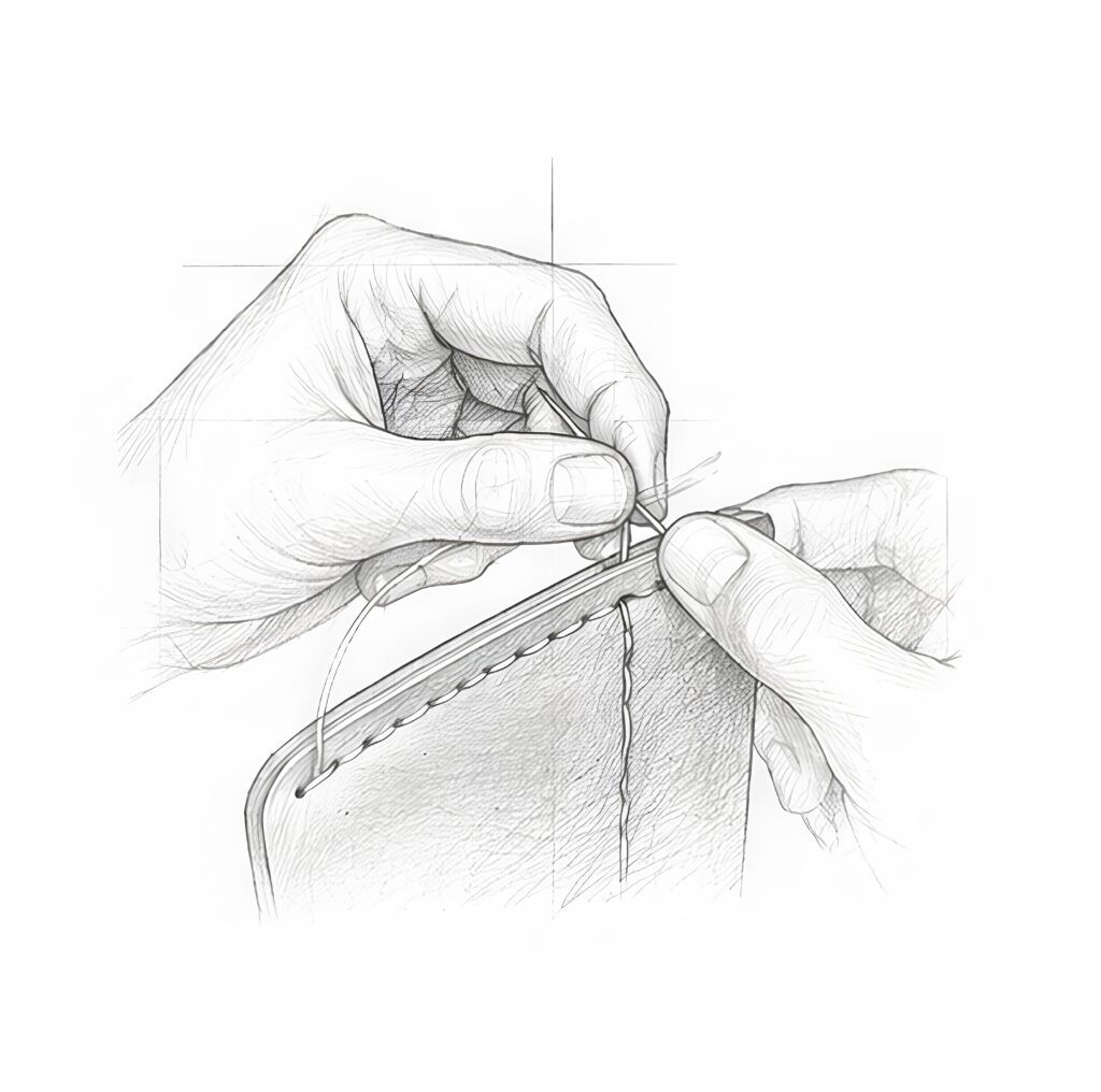 Disegno di una mano che cuce un accessorio
