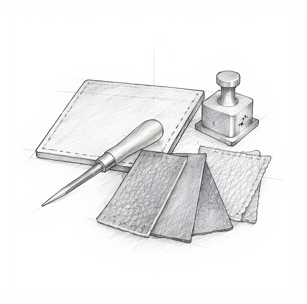 Illustrazione di strumenti da laboratorio per la lavorazione artigianale